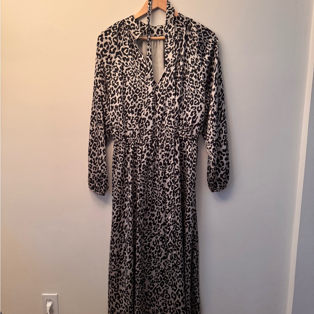 LOFT Black and White Long Sleeve Mock Neck Sundress